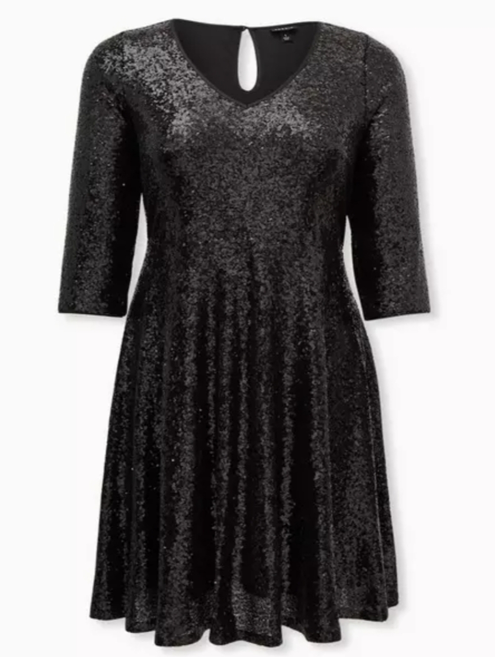 Black Sequin V-Neck Skater Dress